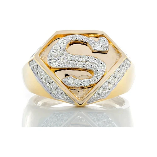 1.30 Ctw Created Diamond 14K Yellow Gold Over Wedding Band Superman Men's Ring