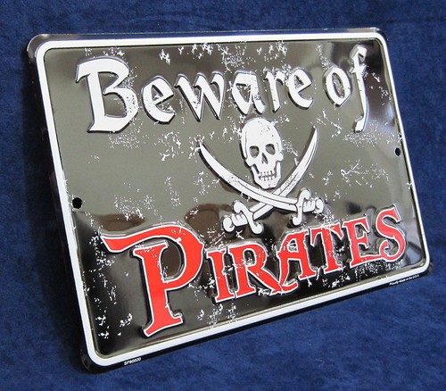 BEWARE PIRATES *US MADE* Embossed Warning Sign - Man Cave Garage Bar Wall Decor - Picture 2 of 9