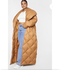 Plus Camel Quilted Longline Maxi Puffer Size 30