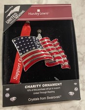 NEW Christmas Tree Ornament SUPPORT TROOPS FLAG m Military H Lewis w Crystals