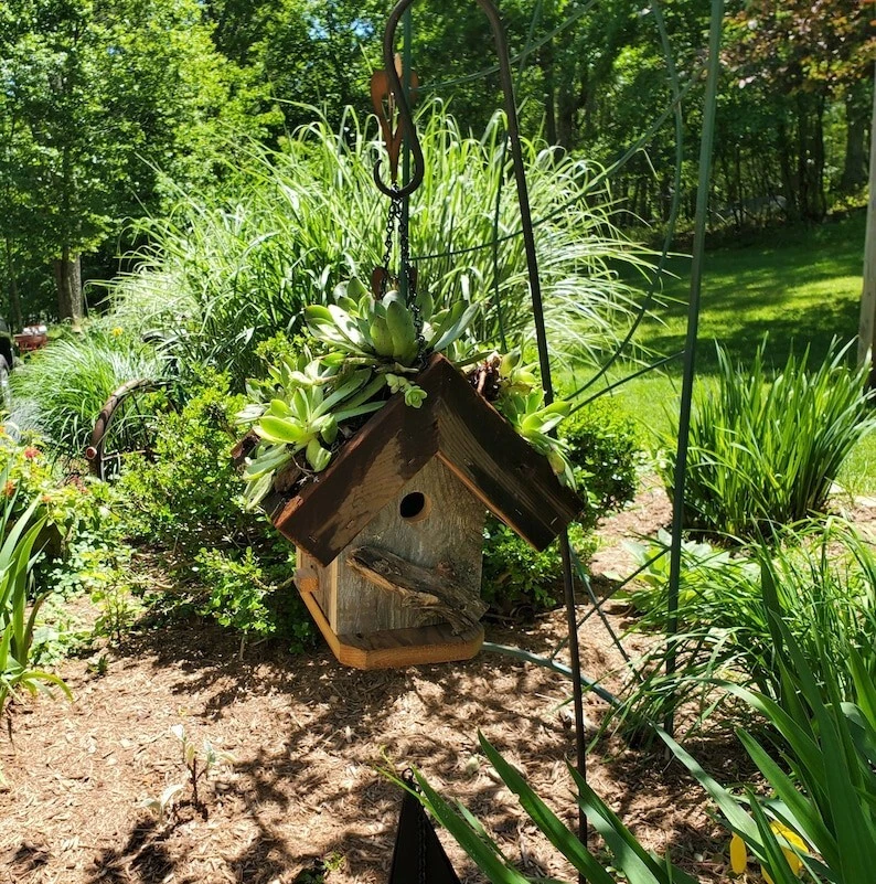 Rustic Hanging Wood Birdhouse & Planter – Reclaimed Barn Wood – Garden Decor - Image 3 of 4