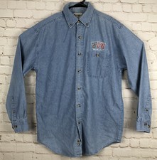 Men  s VTG Walt Disney World Patriotic Mickey Flag Denim Button Down Shirt Sz S