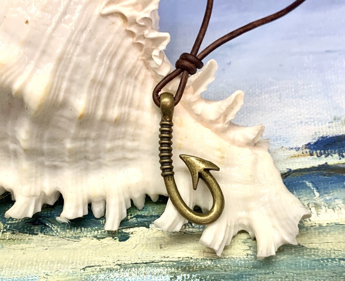 Leather Surfer Necklace with Pewter Fish Hook Brown or Black