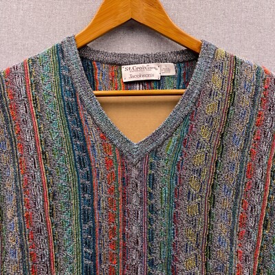 Vtg St. Croix Knit Multi Pattern Textured Adult Large Thin Sweater