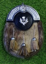 Scottish Handmade Real Leather Traditional Kilt Sporran Brass Thistle Cantle