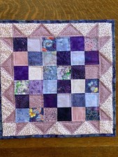 Purple Lavender Cream Flowers Leaves Quilted Table Topper Handmade