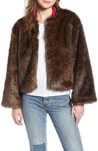 Fluffy Faux Fur Bomber Jacket Size 