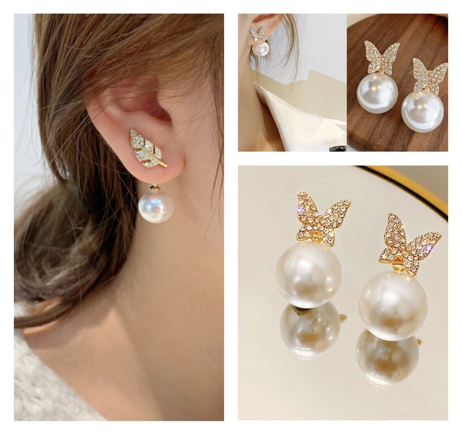 Silver Plated Zircon Stud Girls Earrings Pearl Wedding Jewellery for Women