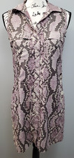 Michael Kors Shirt Dress Womens Petite Small Purple Snakeskin Collar Snap Button