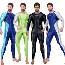 AMORESY Men Glossy Bodysuit Jumpsuits Tracksuits Overalls Activewear Sets Tights