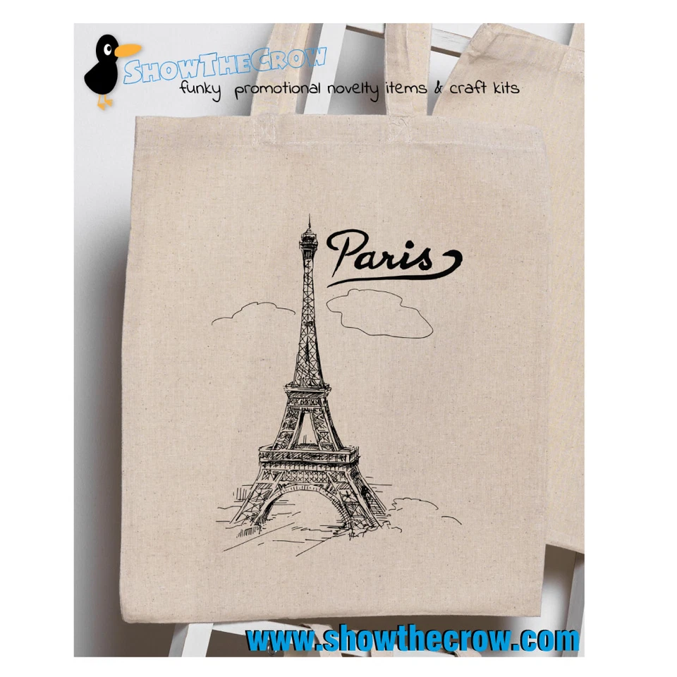 SHIOWTHECROW.COM "Paris - Eiffel Tower Sketch" 100% Premium Cotton Tote, Birthday, Gift, Shopp...