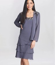 SL Fashions Chiffon 2-Piece Sequin Jacket Dress Steel Sz 16 Mother Of The Bride