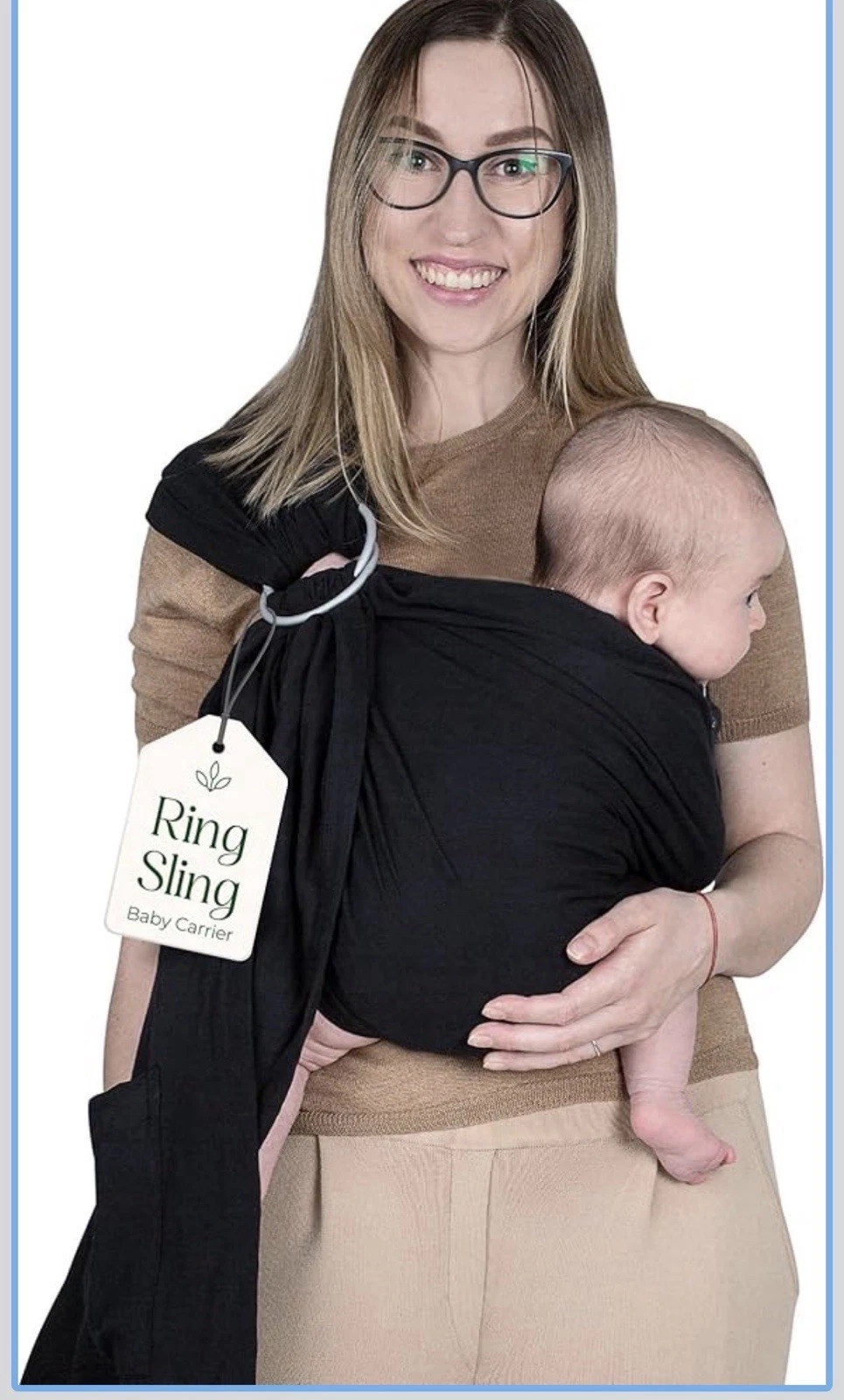 Ring Sling Baby Carrier - USA lab Tested, 100% Natural Cotton Muslin, Black