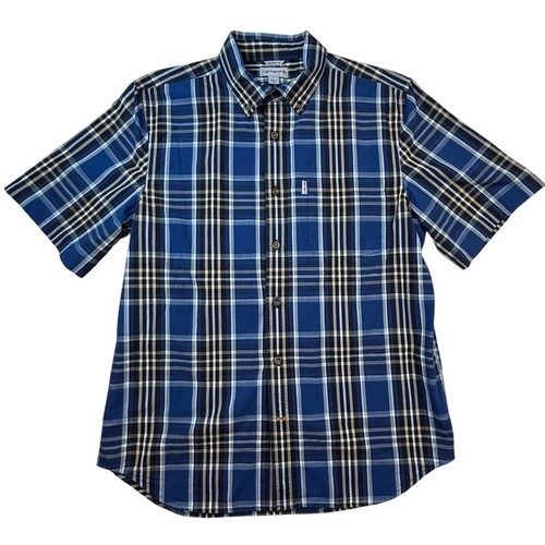 Carhartt Mens Relaxed Fit Plaid Short Sleeve Button Down Shirt Blue L utiity