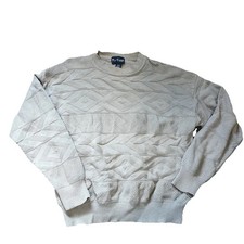 Vintage Par Four Men  s Tan Textured Geometric Pattern Cotton Sweater Large