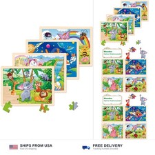 Wooden Jigsaw Puzzles for Kids Ages 4-6, 4-Pack 24-Piece Animal PuzzlesToy ...