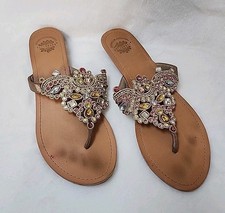 Yellow Box Women's Beige P-Vanie Embellished Thong Sandal Shoes Size US 11