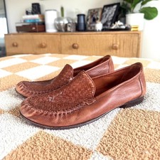 COLE HAAN BROWN LEATHER LOAFERS WOVEN VINTAGE WOMENS 8