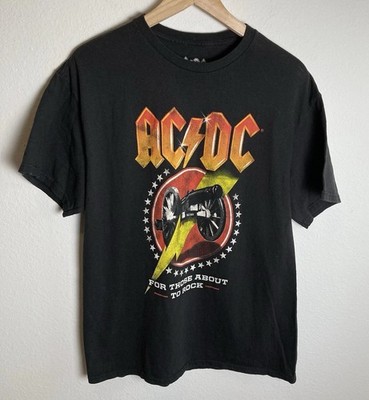 ACDC For Those About To Rock Band Crew Neck Graphic Shirt Mens Size L Black