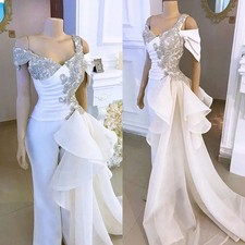 Off shoulder Mermaid White Wedding Dress with Crystal Detailing and Detachable