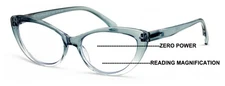 Women Cat-Eye Progressive Reading Glasses Clear Zero Power on Top - Blue Blocker