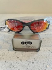 FOSSIL Buzz Black Red Mirror Sunglasses - In Tin - PR4009014 Unisex RARE 