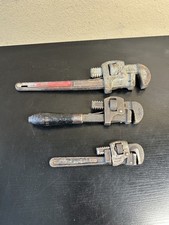 Vintage Pipe Wrench Lot Old!!! Antique!! Stillson Wood Handle Trimo Made In USA