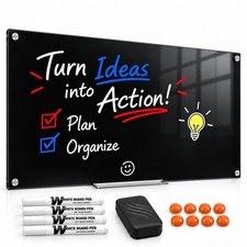 Magnetic Glass Dry Erase Board, 48 x 30 in, Obsidian Black