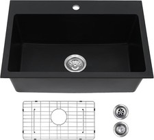 Black 27" x 19" Quartz Granite Dual Mount Kitchen Sink Single Bowl