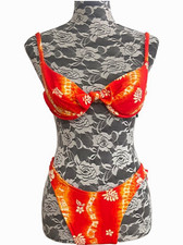 Daffy Vintage Tie-Dye 2-Piece Bikini Orange/White Juniors 9 Lined Bows