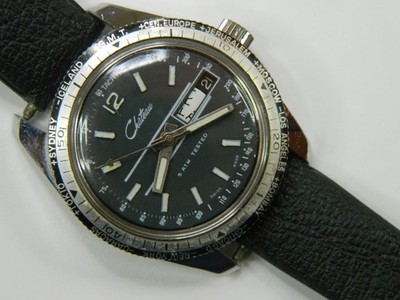 NICE VINTAGE CHATEAU 5ATM WORLDTIME BLACK DIAL MENS DIVER WATCH - RUNS - REPAIR