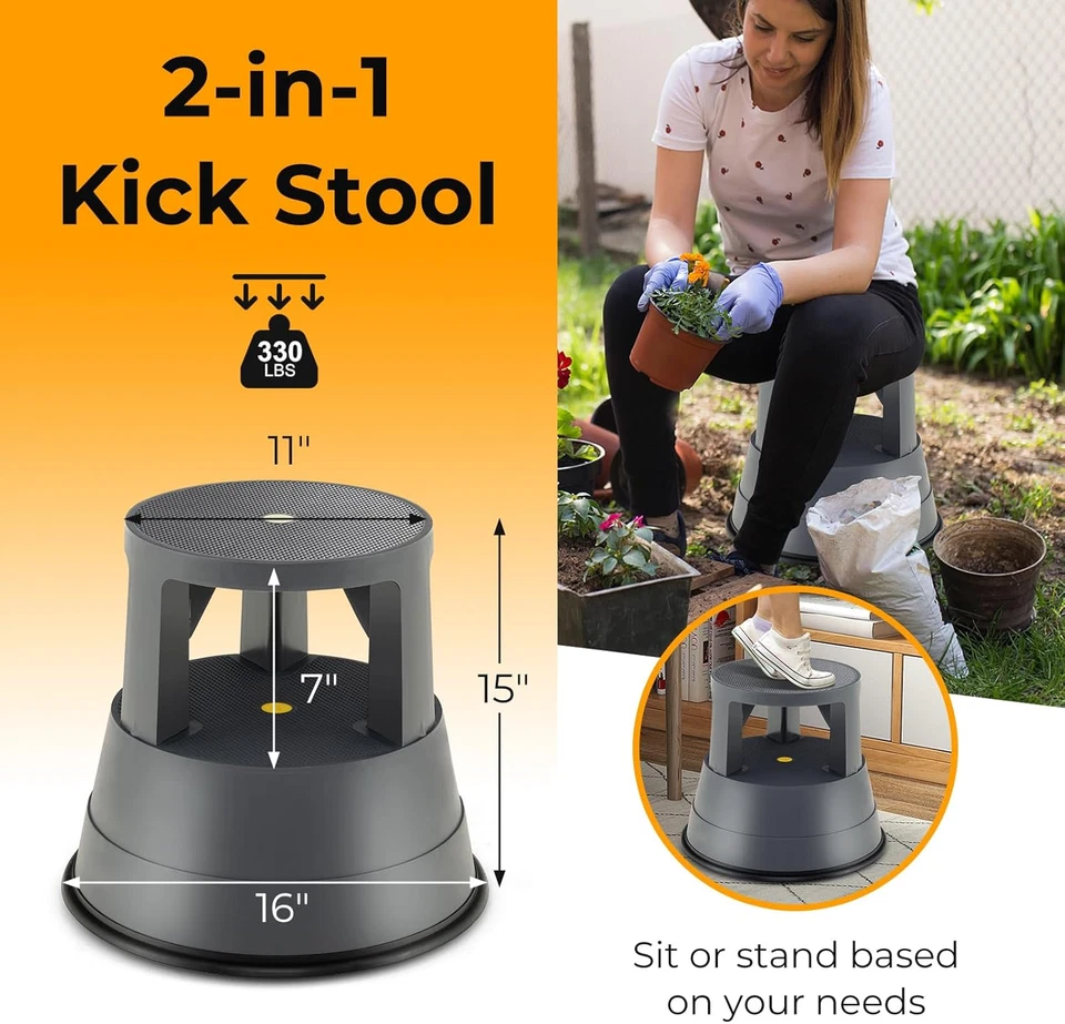 Rolling Step Stool, Library Stool W/Non-Slip Platform, Thick Rubber Ring, Outdoo - Image 2 of 4