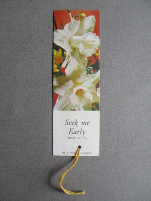 Vintage BOOKMARK Religious Scripture 'Seek Me Early ' Daffodil Flowers