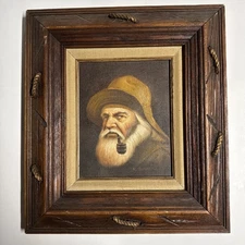 Vintage Nautical Oil Painting Sea Captain Sailor Portrait Pipe Signed Framed