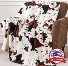 Cow Print Blanket Soft Cozy Flannel Fleece Throw For Couch Bed Travel Gift 50x60