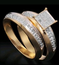 14K Yellow Gold Over Solid Sterling Silver 0.35 CTW Diamond Size 7 Ring Set