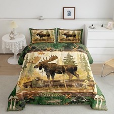 Moose Comforter Set Full Size Cabin Lodge Hunting Deer Comforter for Boys Gir...