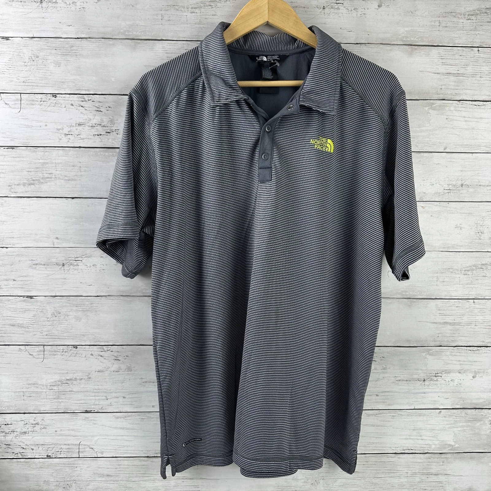 The North Face Striped short sleeve polo shirt Mens XL Flashdry Gray Striped