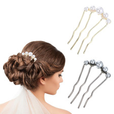 2 Pcs Pearl U Shaped Hair Pins for Women, French Twist Decorative Hair Comb