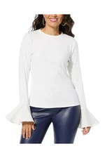 C Wonder by Christian Siriano Women's Ribbed Knit Bell Slv Top Chalk