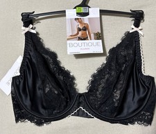 M S BOUTIQUE SATIN  LACE UNDERWIRED NONPADDED PLUNGE BRA IN BLACK MIX SIZE 34DD