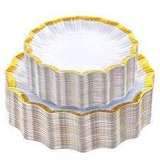 60Pcs White Gold Plastic Plates,Disposable Plates with Gold Rimmed