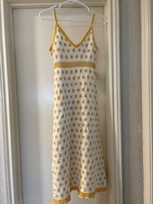 Tory Burch Women’s S Yellow/White Daisy Crocheted Cotton Lined Midi Dress