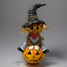 Scarecrow On Light Up Jack-O-Lantern Halloween Home Decor RARE