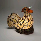 Vintage Stained Glass Tiffany Style Hen Chicken Table Lamp Night Light 11.5"x10"