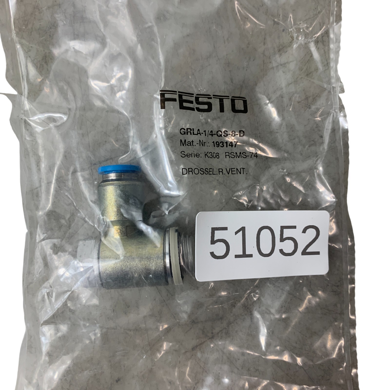 Festo GRLA-1/4-QS-8-D Throttle Check Valve 193147