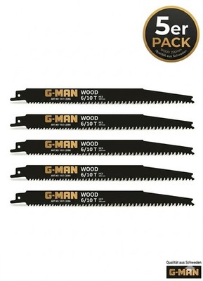 G-MAN Säbelsägeblätter Holz 200mm 6/10 TPI HCS 5er Pack Profi-Qualität Sägeblatt