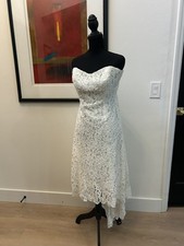 Strapless Ivory Lace High/ Low Tea Length Dress Galina David’s Bridal Sz 12