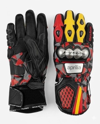 SharpRacer Aprilia Edition Leather Motorcycle Racing Gloves - Heavy Duty Knuckle