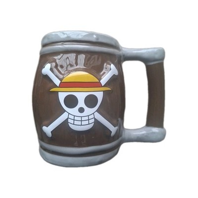 One Piece Straw Hat Jolly Roger Barrel 3D Ceramic Mug Cup Figure Stein 12 OZ